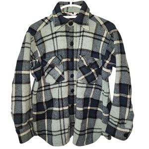 Woolrich Vintage Mint Green and Black Wool Plaid Button-Up Shirt. Sz. L